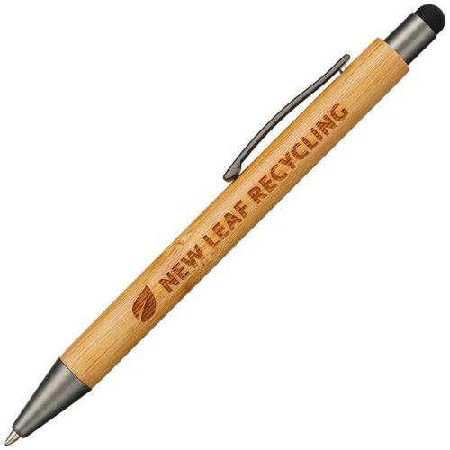 Laser Engraved Bamboo Quick-Dry Gel Ballpoint Stylus Pen