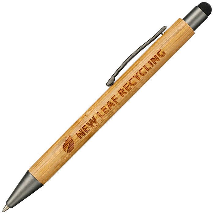 Laser Engraved Bamboo Quick-Dry Gel Ballpoint Stylus Pen