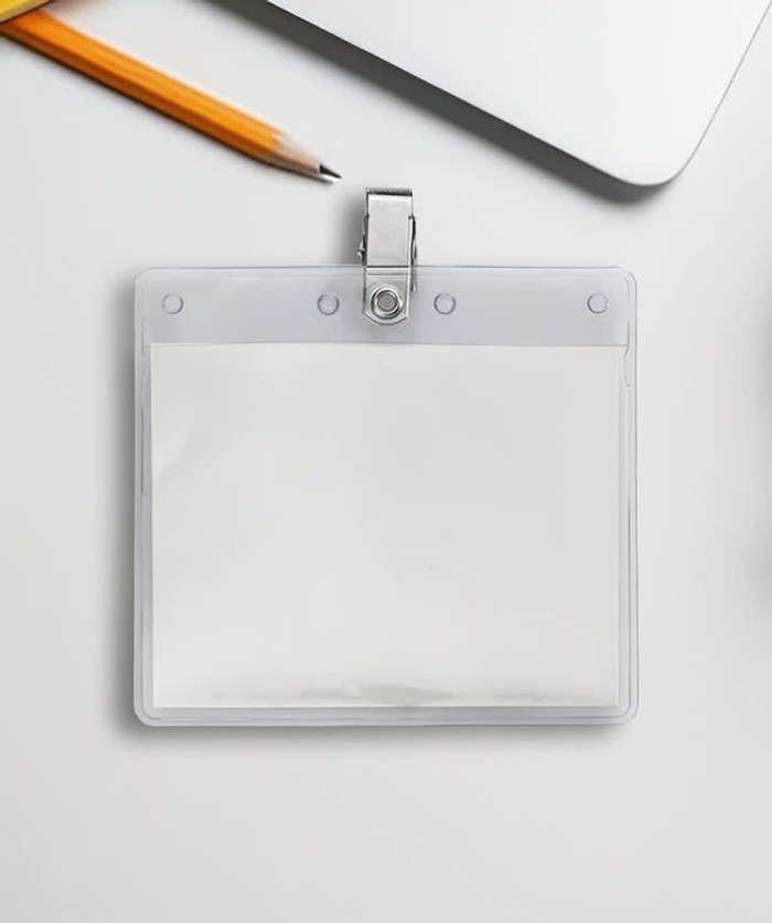 4" x 3" Horizontal Vinyl Badge Pouch with Bulldog Clip - Image 3
