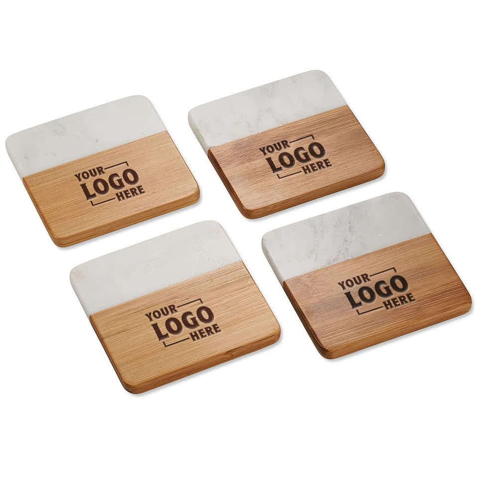 Laser Engraved Marble and Bamboo Coasters - Image 2