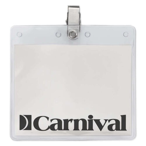 4" x 3" Horizontal Vinyl Badge Pouch with Bulldog Clip