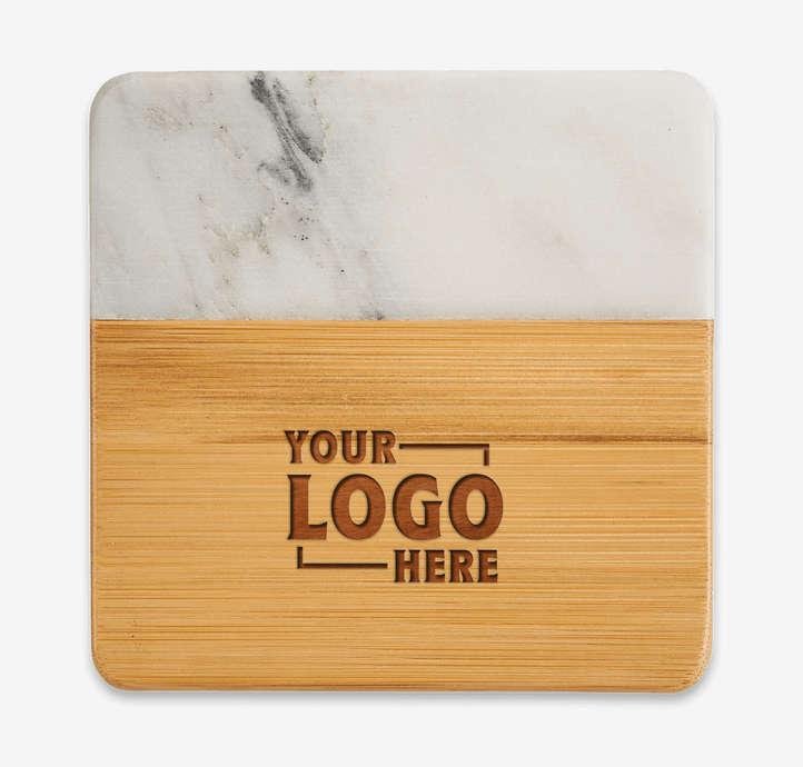 Laser Engraved Marble and Bamboo Coasters