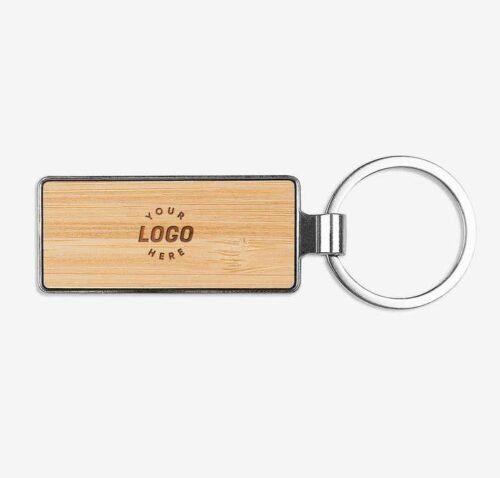 Laser Engraved Rectangle Bamboo Keychain