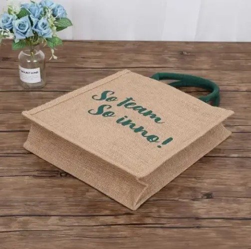 Aveco Linen Jute Burlap Fashionable Handle Tote Bag - Image 2