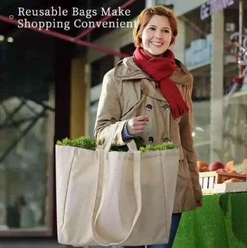 Heavy Duty Recycle Cotton Tote Zippering Canvas Bags - Image 4