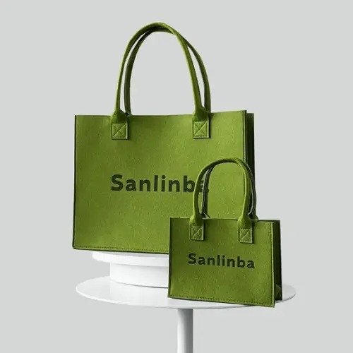 Avocado Green Colorful Felt Shopping Tote Bag - Image 2
