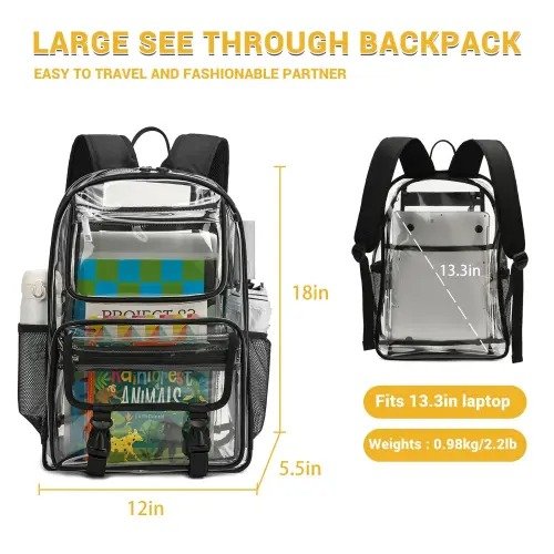 Large Heavy Duty Clear Book Backpack - Image 2