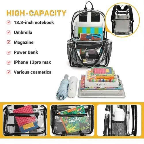 Large Heavy Duty Clear Book Backpack - Image 3