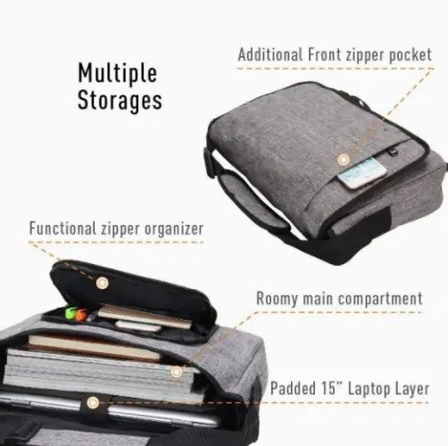 Light Gray Laptop Briefcase Messenger Bag - Image 4