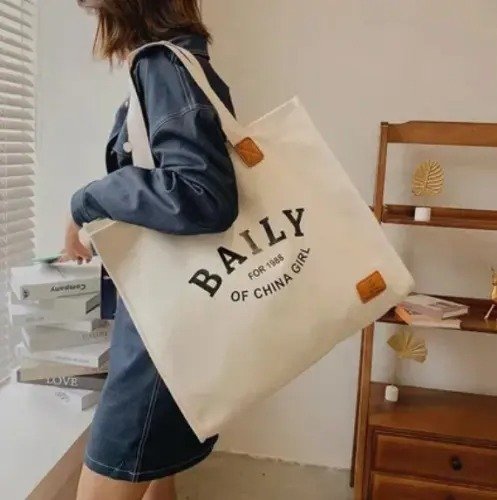 Zipper Shopping Cotton Tote Bag Custom Printed Logo - Image 3