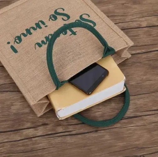 Aveco Linen Jute Burlap Fashionable Handle Tote Bag - Image 3