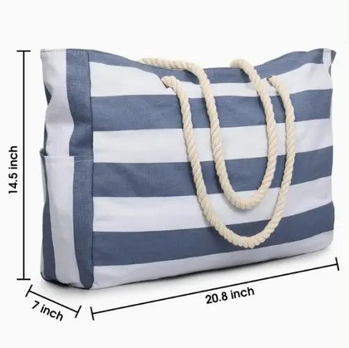 Canvas with Zipper Shoulder Beach Tote Bag - Image 3