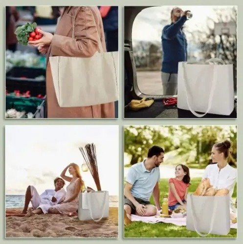 Heavy Duty Recycle Cotton Tote Zippering Canvas Bags - Image 3