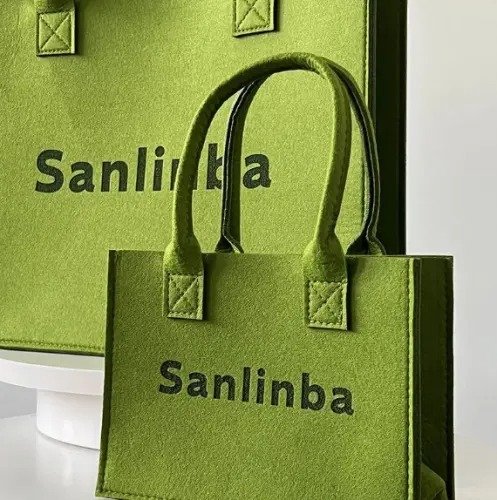 Avocado Green Colorful Felt Shopping Tote Bag - Image 4