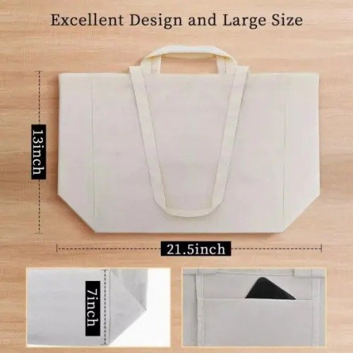 Heavy Duty Recycle Cotton Tote Zippering Canvas Bags - Image 2