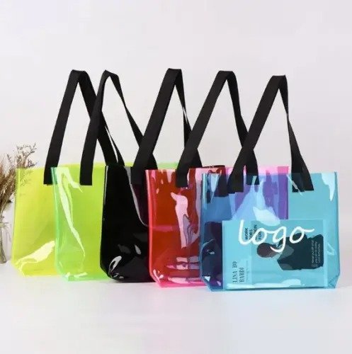 Transparent Reusable PVC Tote Bags with Custom Logo - Image 2