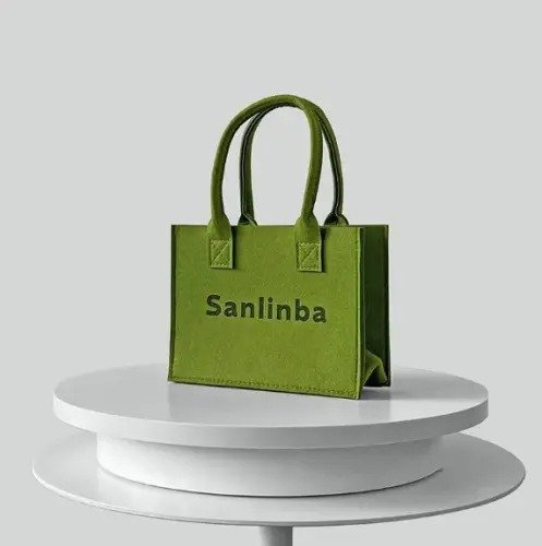 Avocado Green Colorful Felt Shopping Tote Bag - Image 3