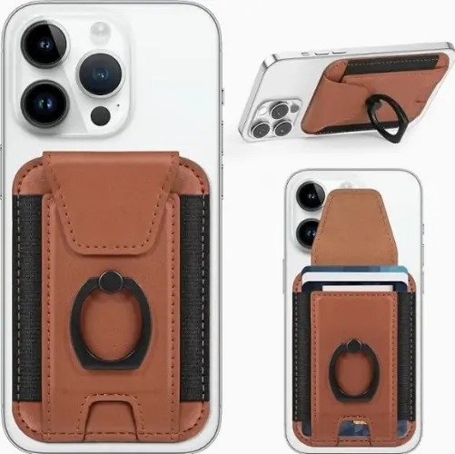 Elastic Leather Slot Phone Wallet with Ring Holder - Image 3