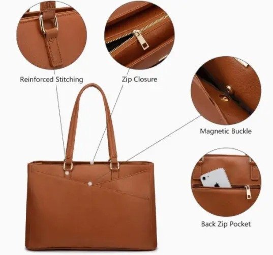Laptop Tote Bag Waterproof Leather Computer Bags - Image 3
