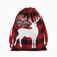 Printed Drawstring Plaid Cotton Pouch Bag