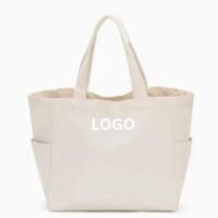 Plain Bleached White Beach Tote Bags with Pocket