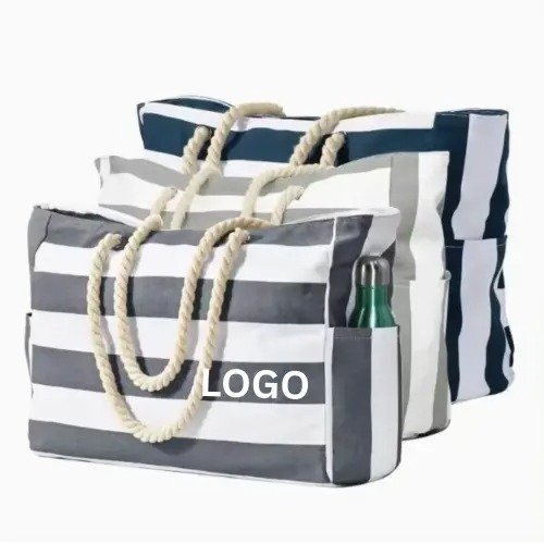 Canvas with Zipper Shoulder Beach Tote Bag